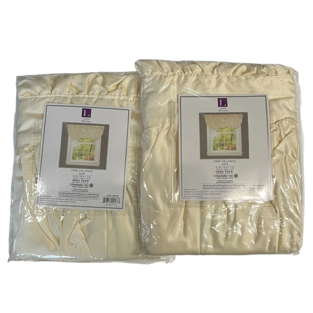 Lush Decor Lucia Window Valance Ivory 42x18 Set of 2 New Swag Ruffle C01677P12